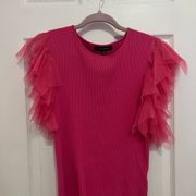 The impeccable pig pink ribbed ruffle top