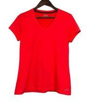 bcg Women's Neon Red Athletic Top Semi-Fitted Performance Athleisure V Neck Sz M