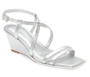 Caslon Sandals Womens Size 11 Silver Leather Paola Open Square Toe Wedges