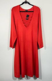 Torrid Women's Red Lattice Long Sleeve Knit Sweater Dress Size 3X NWT