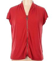 Anne Klein zip up top women's sz large orange red short sleeve gold tone zipper