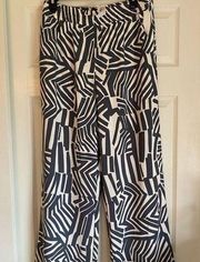 NWT Ann Taylor Loft Wide Leg Geometric Print Flare Pants Size medium grey