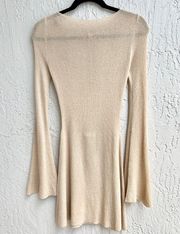 NWT Meshki Zahra Long Sleeve Boat Neck Open Back Mini Knit Dress Wheat Womens XS