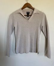 Tan Y2K Collared Ribbed Sweater Top