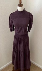 Nation LTD Fabiana Easy Victorian Short Sleeve Mock Neck Midi Dress Small Purple