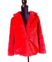 Melissa Paige Womens Red Fuzzy Fleece Jacket Collar One hook Closure Soft Small