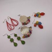 Lot Of 4 Costume Earrings Pierced Dangle Drop Dress up Colorful Mix