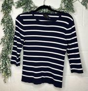 Pendleton | women petite stripe navy blue and white shirt