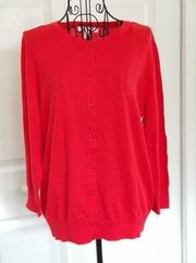 1901 Pima Cotton Button Down Knit Red Chinoise Cardigan Top Womens Size Medium M