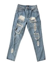 Nasty Gal Ultra Distressed Light Wash Jeans | Blue | US 4