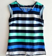 Horizontal Striped Tank Top, Blue and Teal Stripes Shirt, Size XS