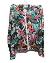 Hurley womens tropical print hoodie zip front UPF 50+ Medium M pockets floral