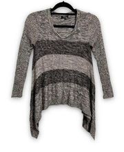 Cupio Marled Gray Stripe Asymmetrical Hem Knit Sweater Top S