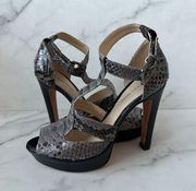 ALEXANDRE BIRMAN Gray Snake Animal Print Leather Heels Size 7.5