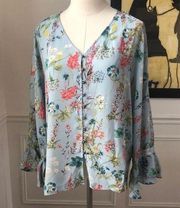 Sanctuary Posey Pale Blue Floral Blouse NWOT S