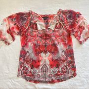 Crinkle Tie Dye Tie Front Blouse Size Small