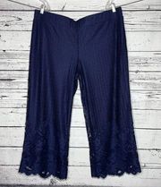 Isaac Mizrahi Live! Size XLP Navy Blue Lace Overlay Wide Leg Pull-On Pants