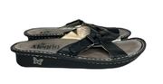 Alegría Violet black leather wedge cross strap slip on open toe sandals 40