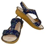 Alegria Kendra Wedge Sandals 37 7 Blue Birdland Print Mosaic