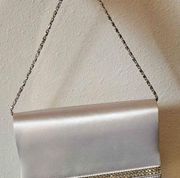 Vintage Touch Ups Evening Clutch Silver Satin Chain Rhinestone 90s Purse Handbag