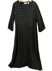Soft Surroundings Dress Womens XL Black Kaftan Maxi Embroidered Sequin Moroccan