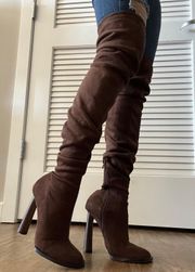 Brown Thigh High Suede Boots