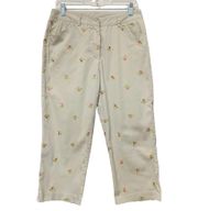 Khaki Capri Pants with Embroidered Bumblebees