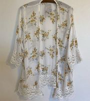 Mason&Belle Women’s Small Sheer Ivory Floral Crochet Swim Cardigan Coverup NWT