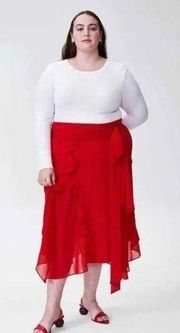 Rodarte X Universal Standard Red Ruffle Midi Skirt S 16