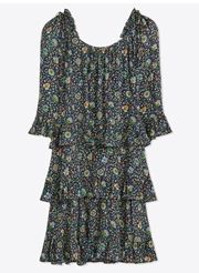 Printed Ruffle Dress Navy Soleil