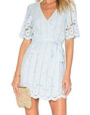 Tularosa Rocky Mini Dress Womens MEDIUM Wrap Eyelet Baby Blue Short Sleeve