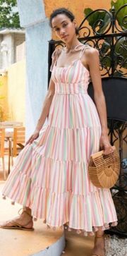 Rainbow Striped Multicolor Summer Maxi Dress