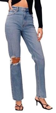 Abercrombie & Fitch A&F Blue 90s Straight Ultra High Rise Knee Rip Jeans 29/8
