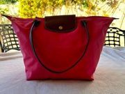 LONGCHAMP bright pink “Le Pilage” tote bag