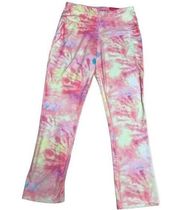 Zelos  Pastel Tie Dye Pink and Yellow Light Compression Crop Legging Med NWT