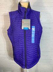 Purple Iris Reversible vest Womens Size L Quilted Fleece Full Zip