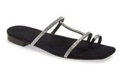 Lafayette 148 New York Sandals Size 7.5US Black Leather Rhinestone Slip On Shoe