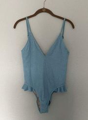 Blue One Piece Swimsuit Textured with Ruffles NWOT