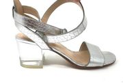 Pour La Victoire Womens Size 6 Silver Croc Embossed Lucite Heeled Sandals