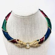 Rare DONALD STANNARD enamel rams head necklace