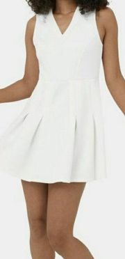 Halara V Neck Sleeveless Side Zipper Pleated Mini Golf Dress White S