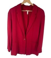 Leith Womens Blazer Jacket Single Button Stretch Notch Lapel Red Small