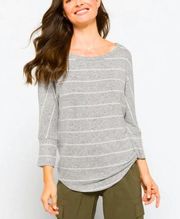 𝅺Stitch Fix Market & Spruce Corinna Brushed Knit Top Gray Stripe Shirt Cozy M