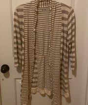 Three Dots Striped 3/4 Sleeve Open Lightweight Cardigan