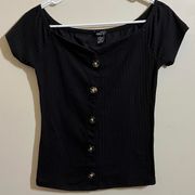 Rue 21 Black Offshoulder Ribbed Henleylike Top