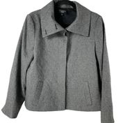 Talbots Jacket Womens 10 Petite Grey Button Front Collared Pocket Wool Blend