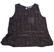 525 America Embroidered Tank Black Open Knit Semi-Sheer Boho Festival Small