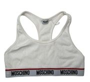 Moschino Women’s Sz 40 XXL Core Logo Tape Ribbed Sports Bra Racerback White