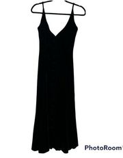 Vintage Moda Int’l Velvet Button Up Black Midi Fit & Flare Dress Women’s Size 2