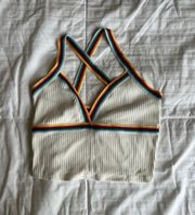 Forever 21 White Cropped Tank Top With Rainbow Striped Straps